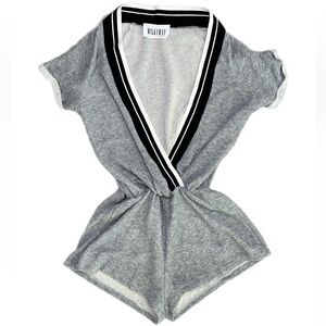 Vintage MILKYWAY Grey V-Neck Terry Romper with Contrast Trim